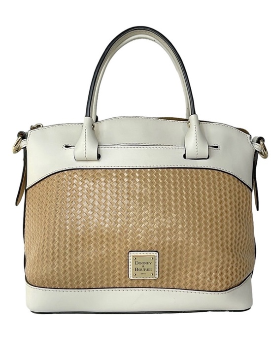 Dooney & Bourke Handbags - Dooney & Bourke Beacon Smooth Leather Woven Embossed Domed Satchel Bag White